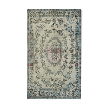 Handmade turkish 1970s 182 cm x 296 cm blue carpet