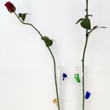 Pair of Postmodern Transparent Wine Glasses with Colored Details, Italy 1980s