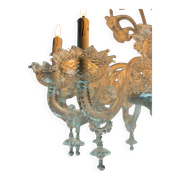 Venetian chandelier in colorless murano glass, 12 light arms, circa 1900