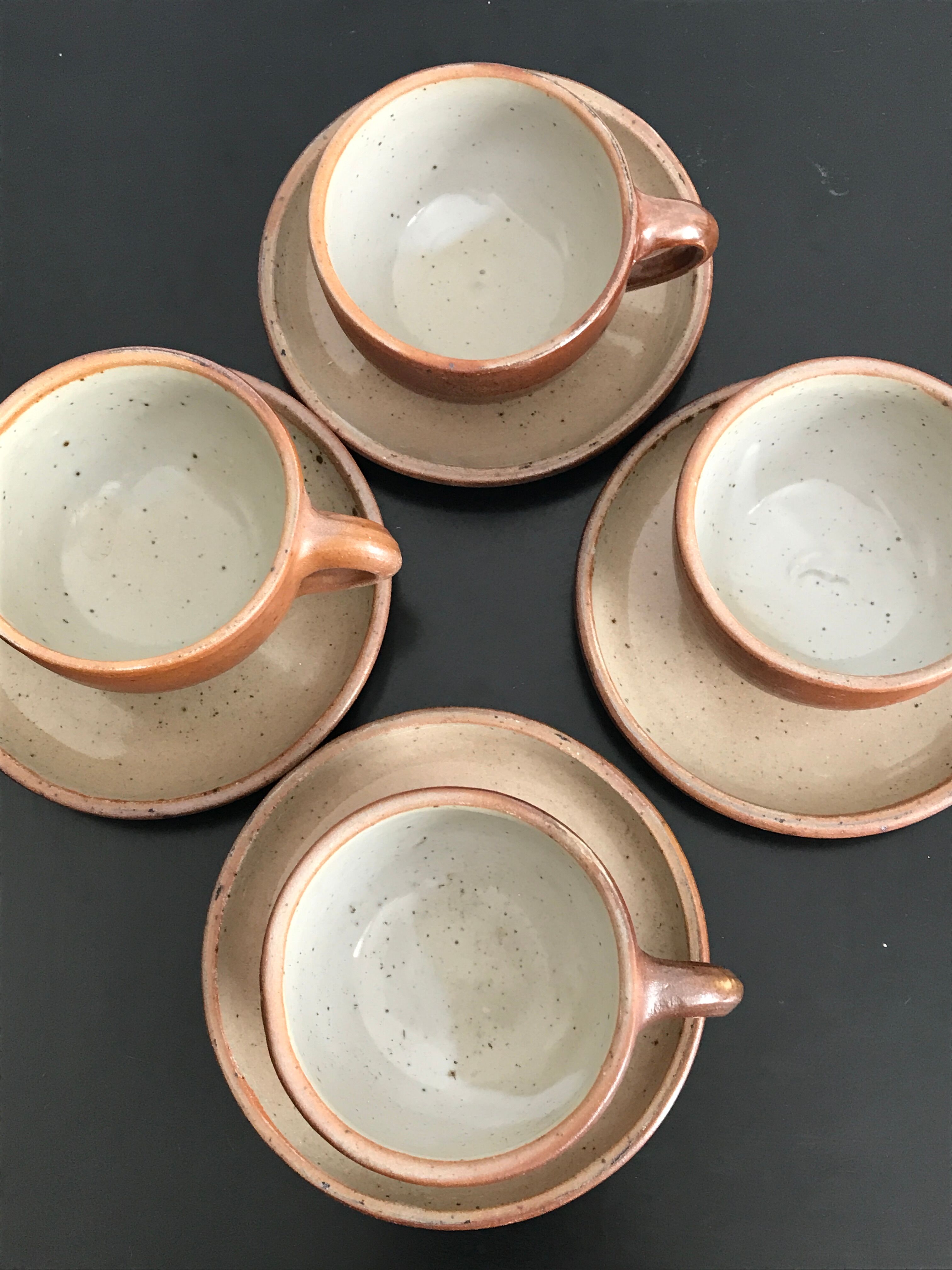 Coffee cups and under cups in gres vintage 1970s - set of 4 cups and under cup
