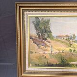 Old Oil Painting on Cardboard Landscape Provence Italy Mediterranean Caucasus So