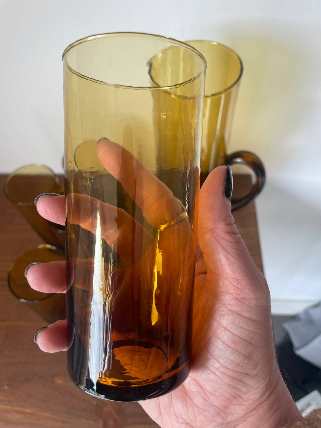 Amber blown glass orangeade service from the 1970s.