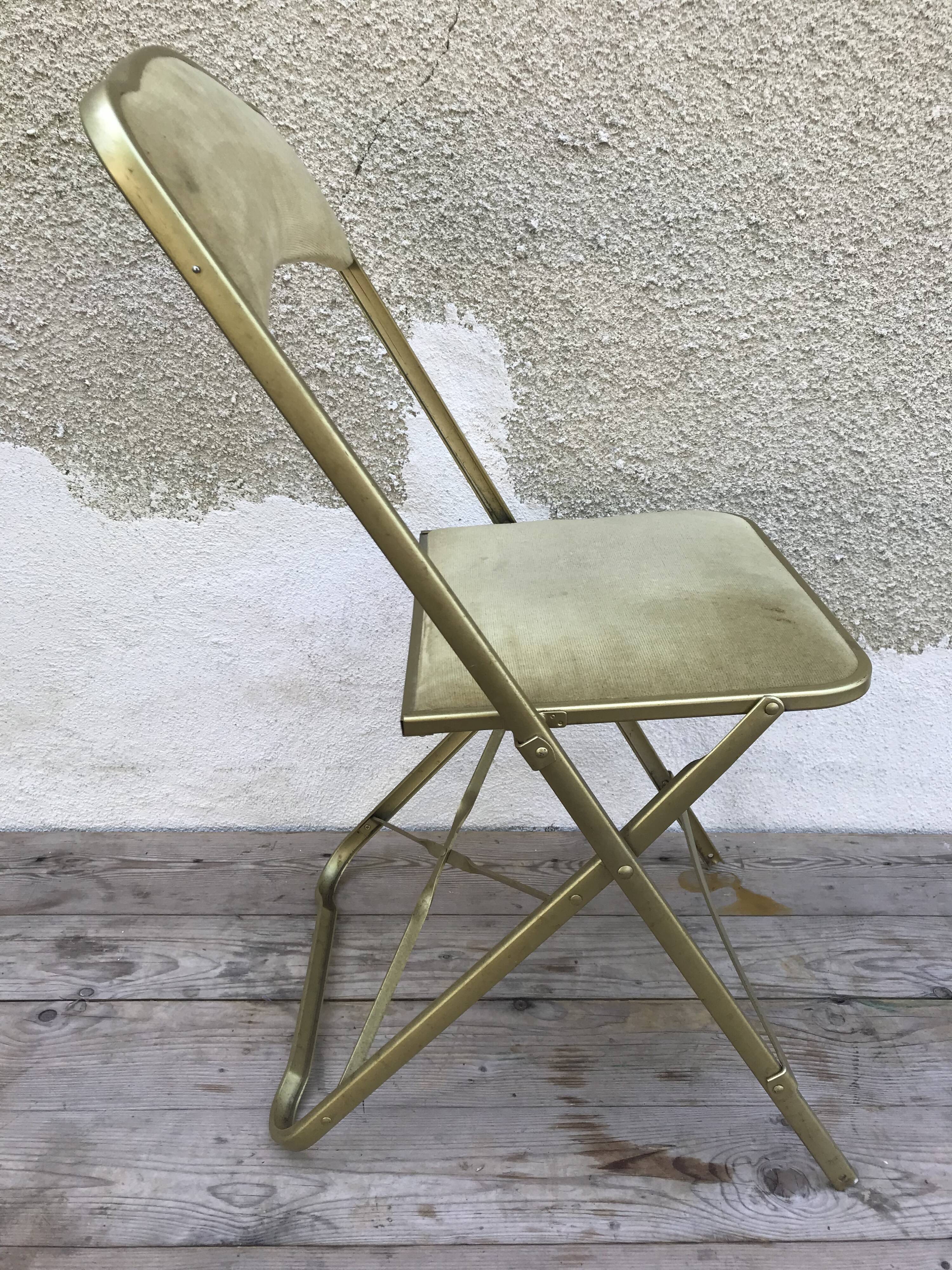 Folding metal and  velvet green chair 70s