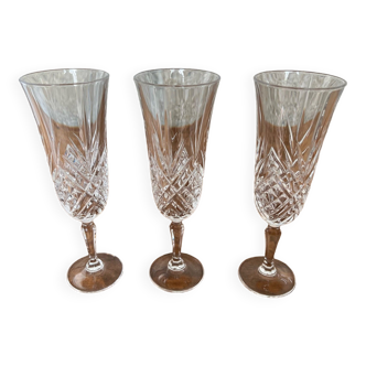 3 champagne flutes Cristal d'Arques vintage Masquerade model