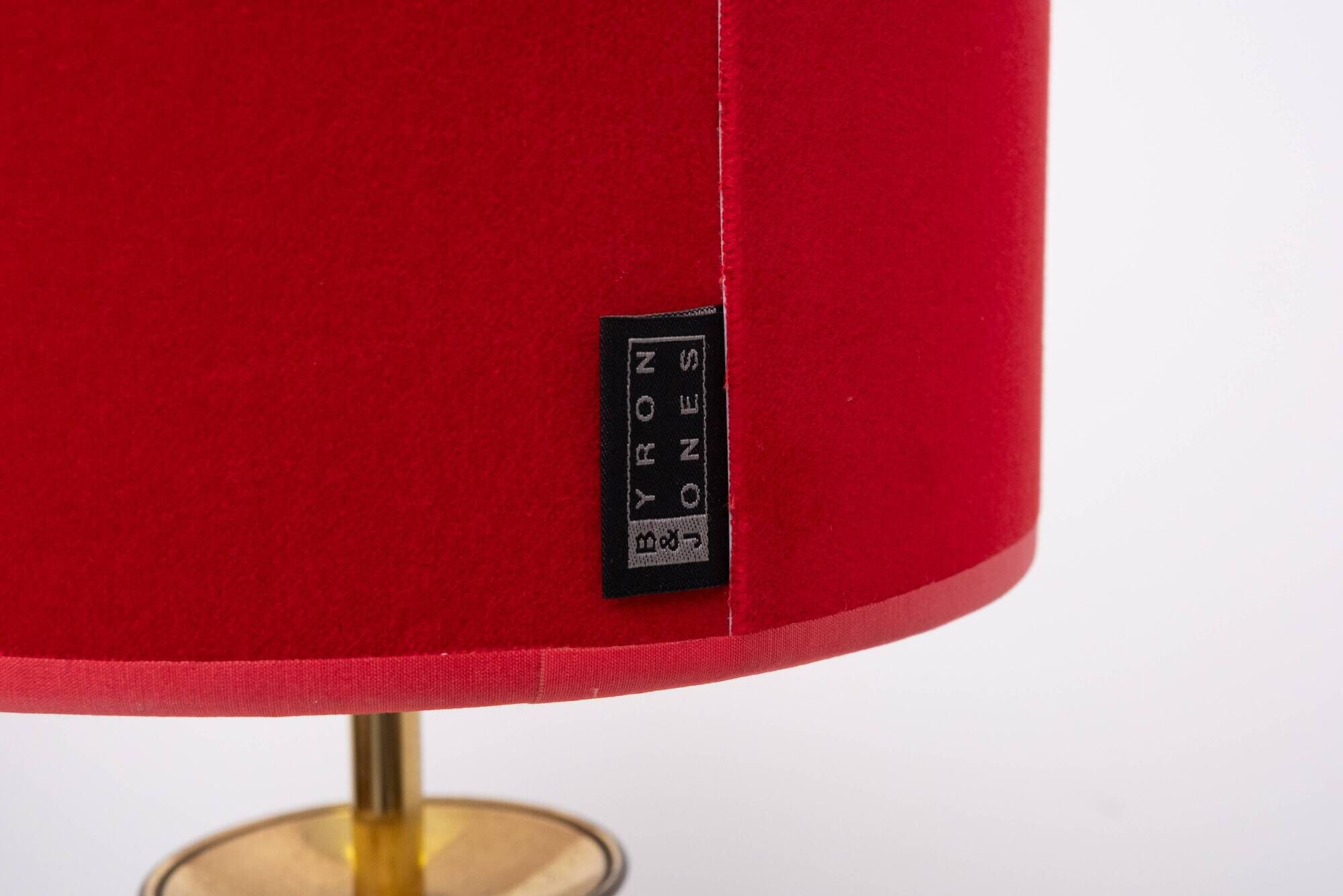set solid Brass Table lamps Red Velvet shades 1960s France