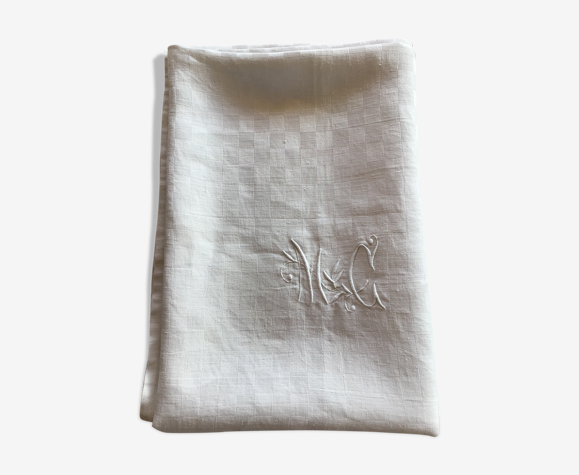 Nappe MC rect 205x178 damassée carreaux grège