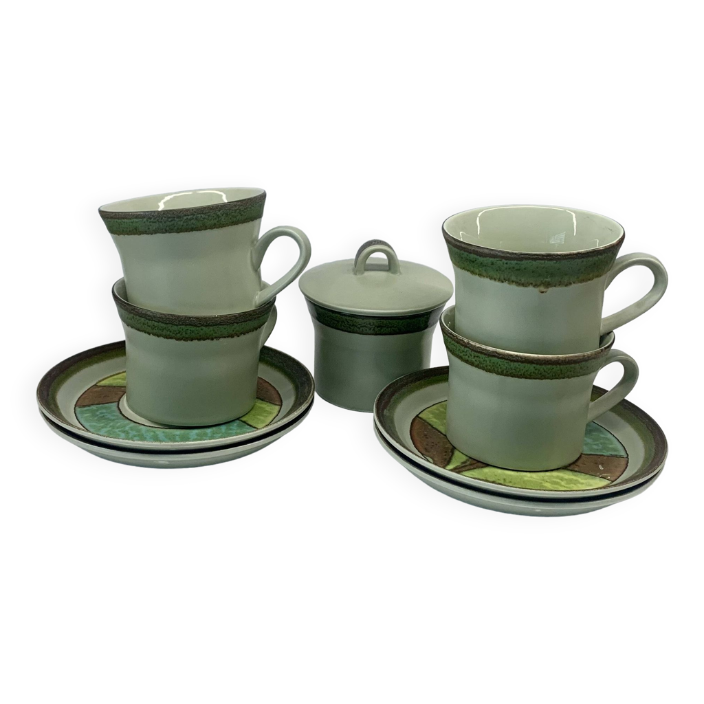Lot De 4 Tasses à Café Sur Support Métallique Japon - Secret De Gourmet, 26cl, Design Bleu