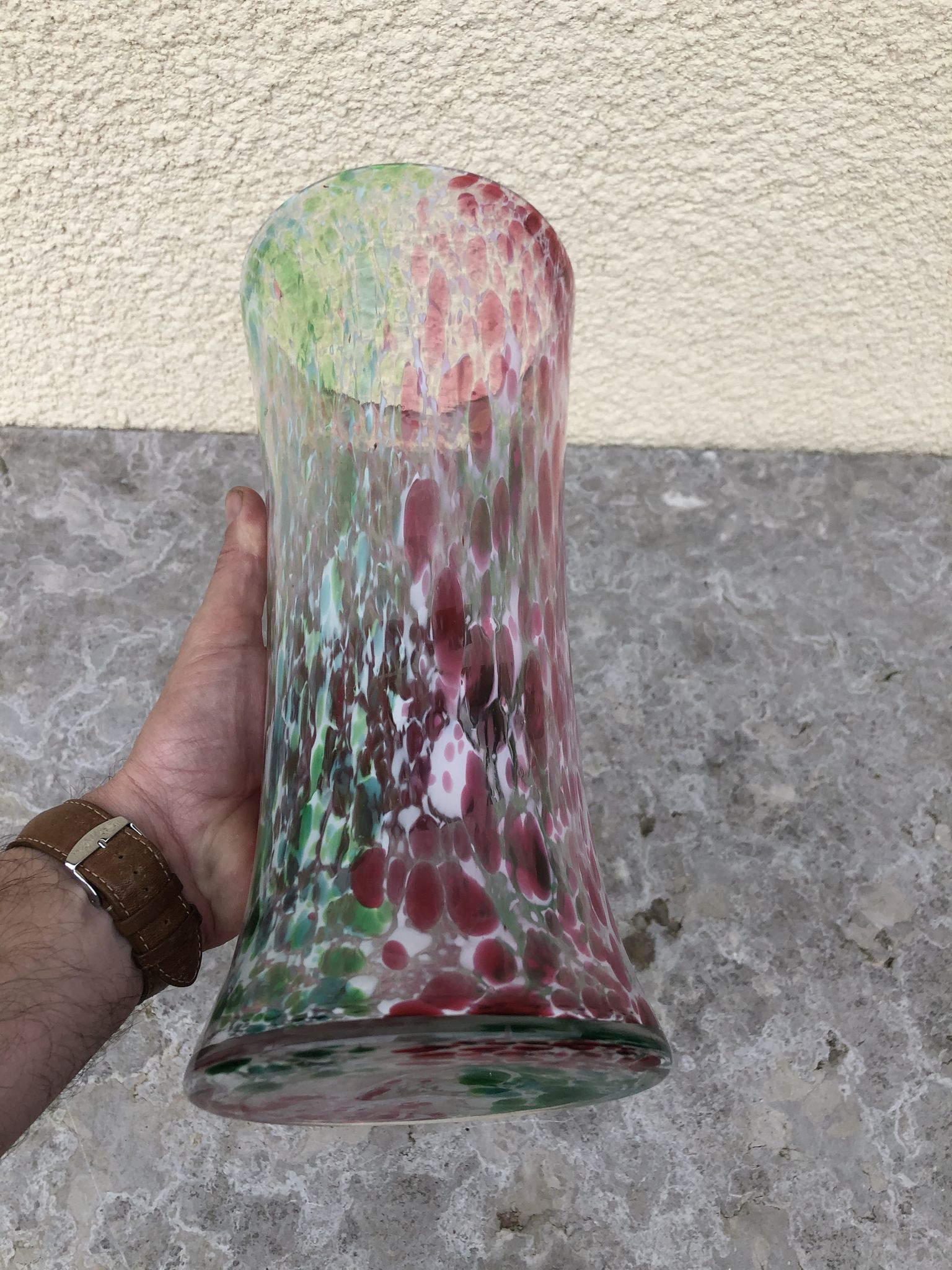 Large glass vase manufactured in Clichy around 1920 . Blown with cane