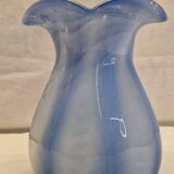 Vase ancien verre soufflé Bleu et blanc rétro vintage