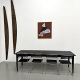 Large 1950s Farm Table in Burnt Wood (Shou Sugi Ban) – L245 cm