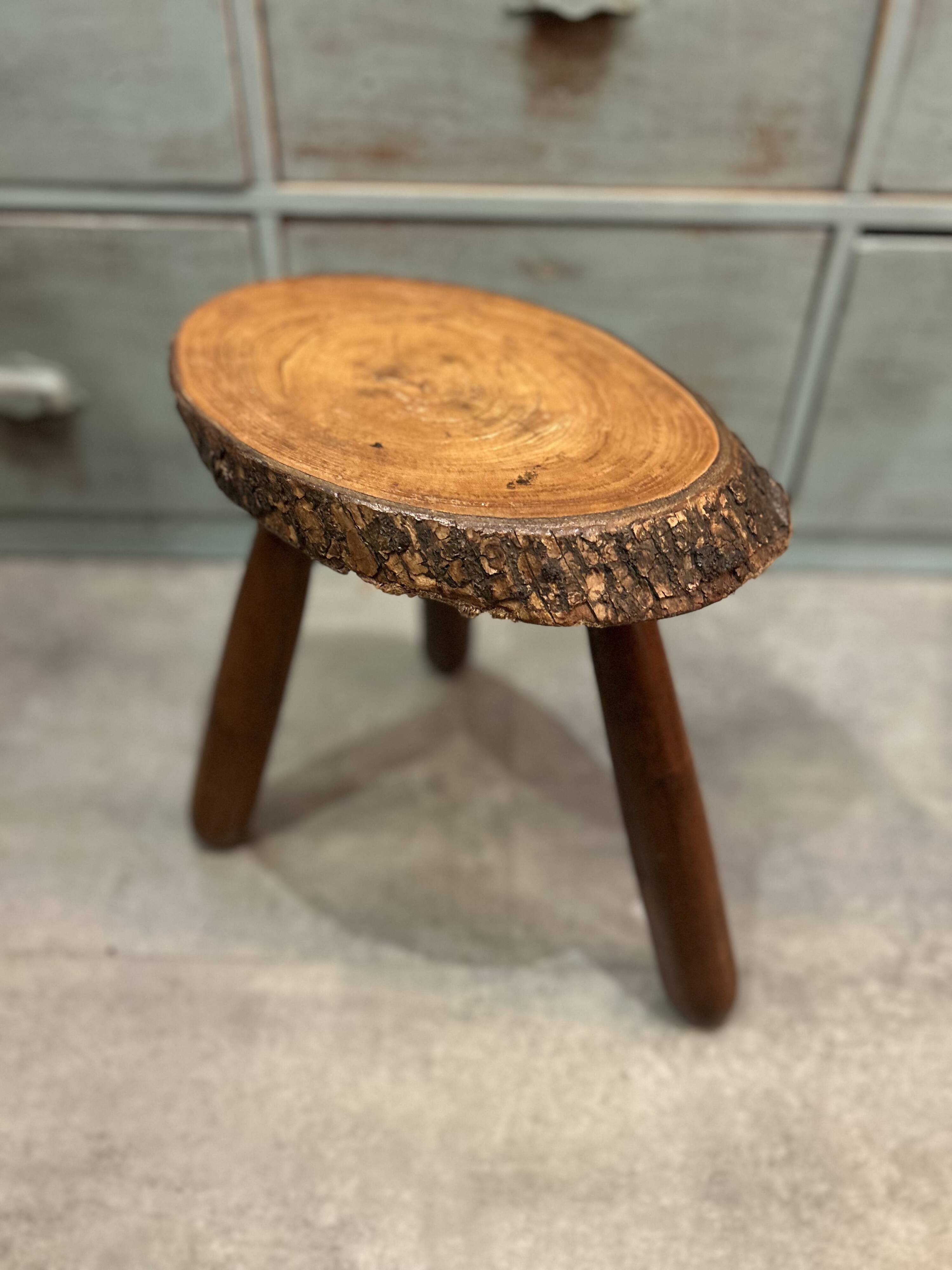 Brutalist tripod stool in solid wood