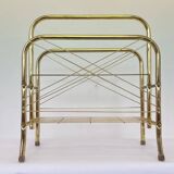 Présentoir à journaux/revues en métal doré des années 1980