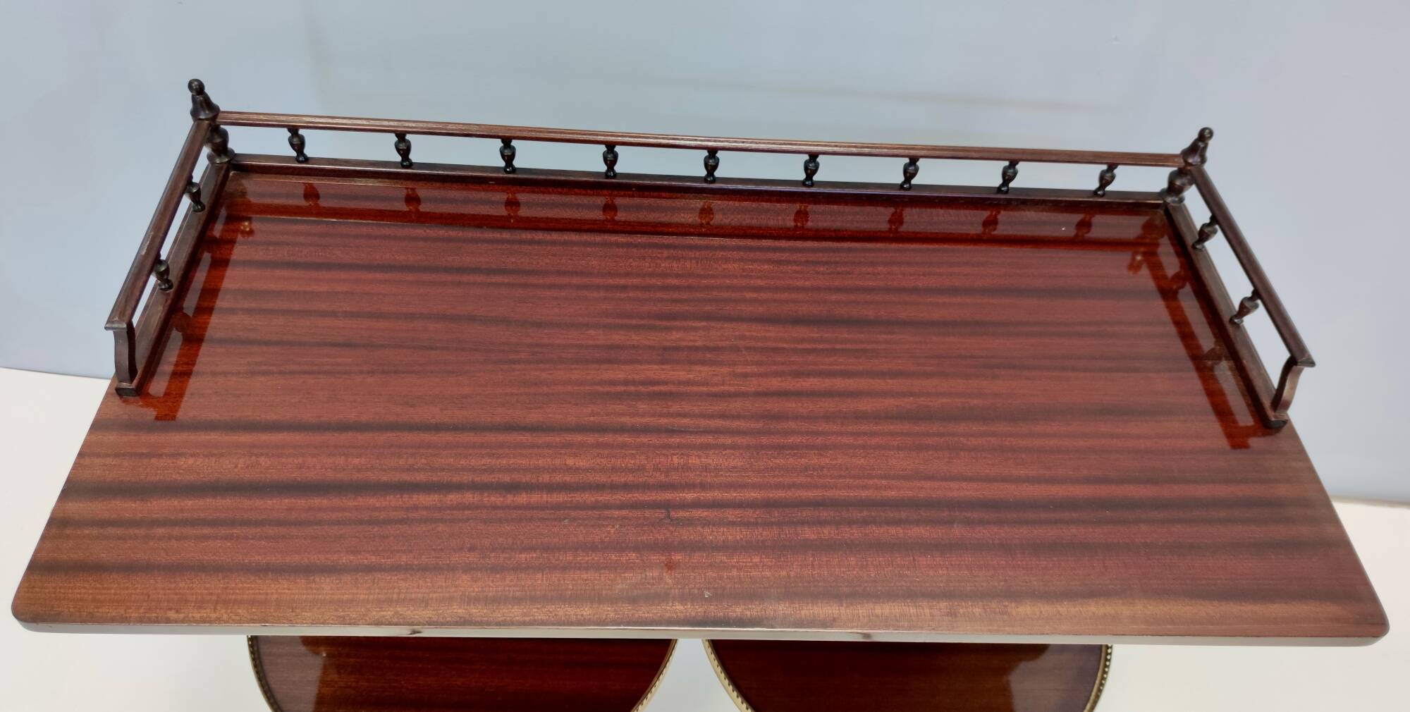 Walnut Serving Cart or Console Table with Two Sliding Shelves, Italy