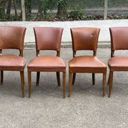 4 chaises art déco bois massif et cuir marron 1930