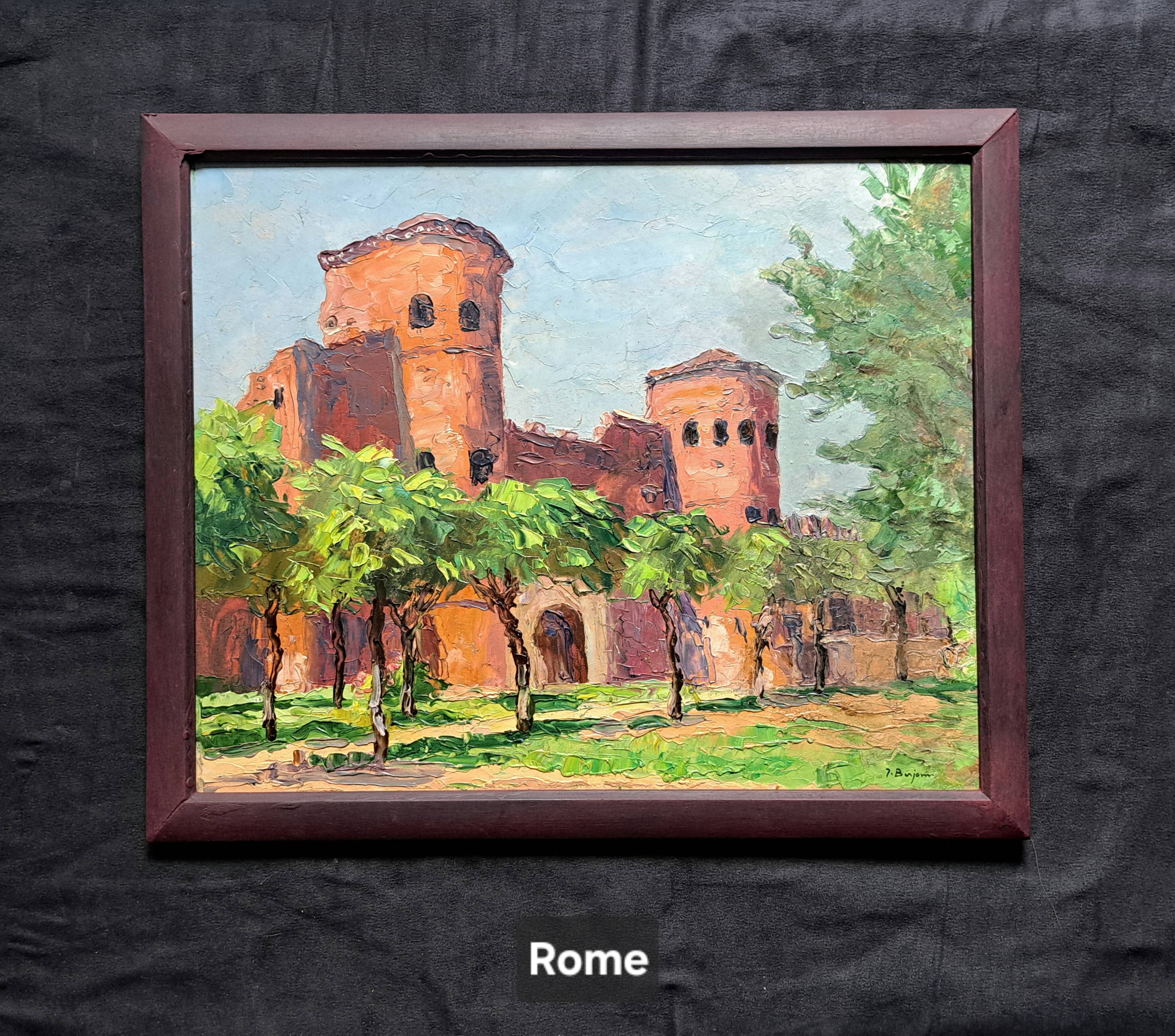 Pair of post-impressionist paintings signed BERJONNEAU, oil on cardboard.