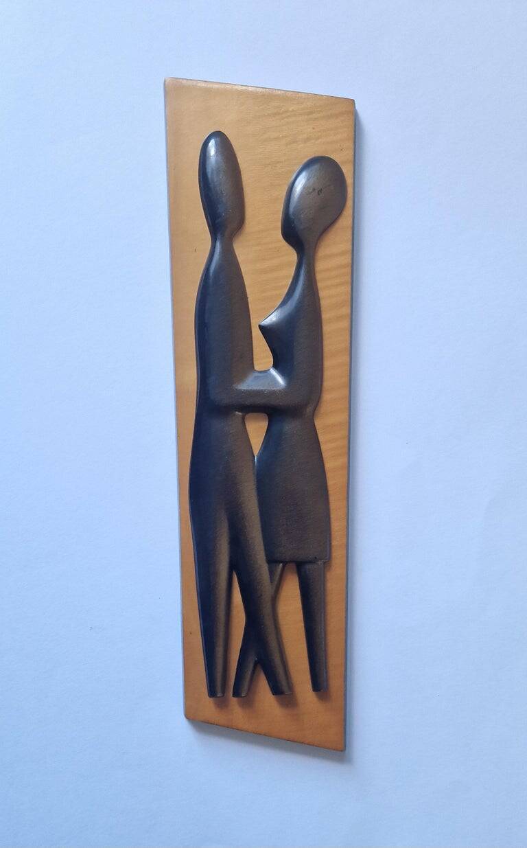 Midcentury Wall Wood Sculpture Lovers, 1970s