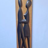 Midcentury Wall Wood Sculpture Lovers, 1970s