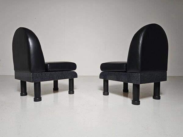 Chaises longues en cuir noir de style The Brisk One à la manière d'Ettore Sottsass, 1980