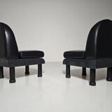 Black leather loungers in the style of The Brisk One by Ettore Sottsass, 1980.