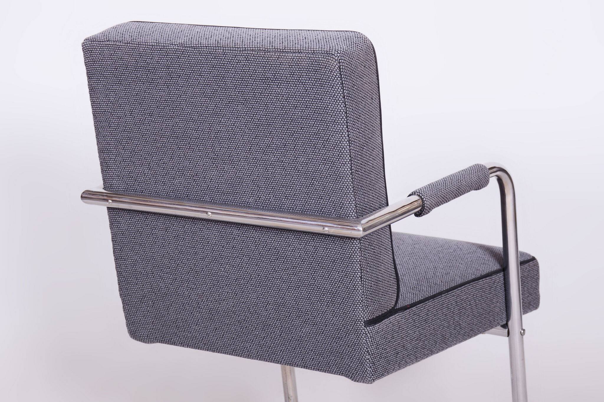 Restored Bauhaus Armchair, by Karel Josef Říha, New Upholstery, Czech, 1930s