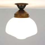 Stairs lamp in Art Deco style with opaline glass and brass