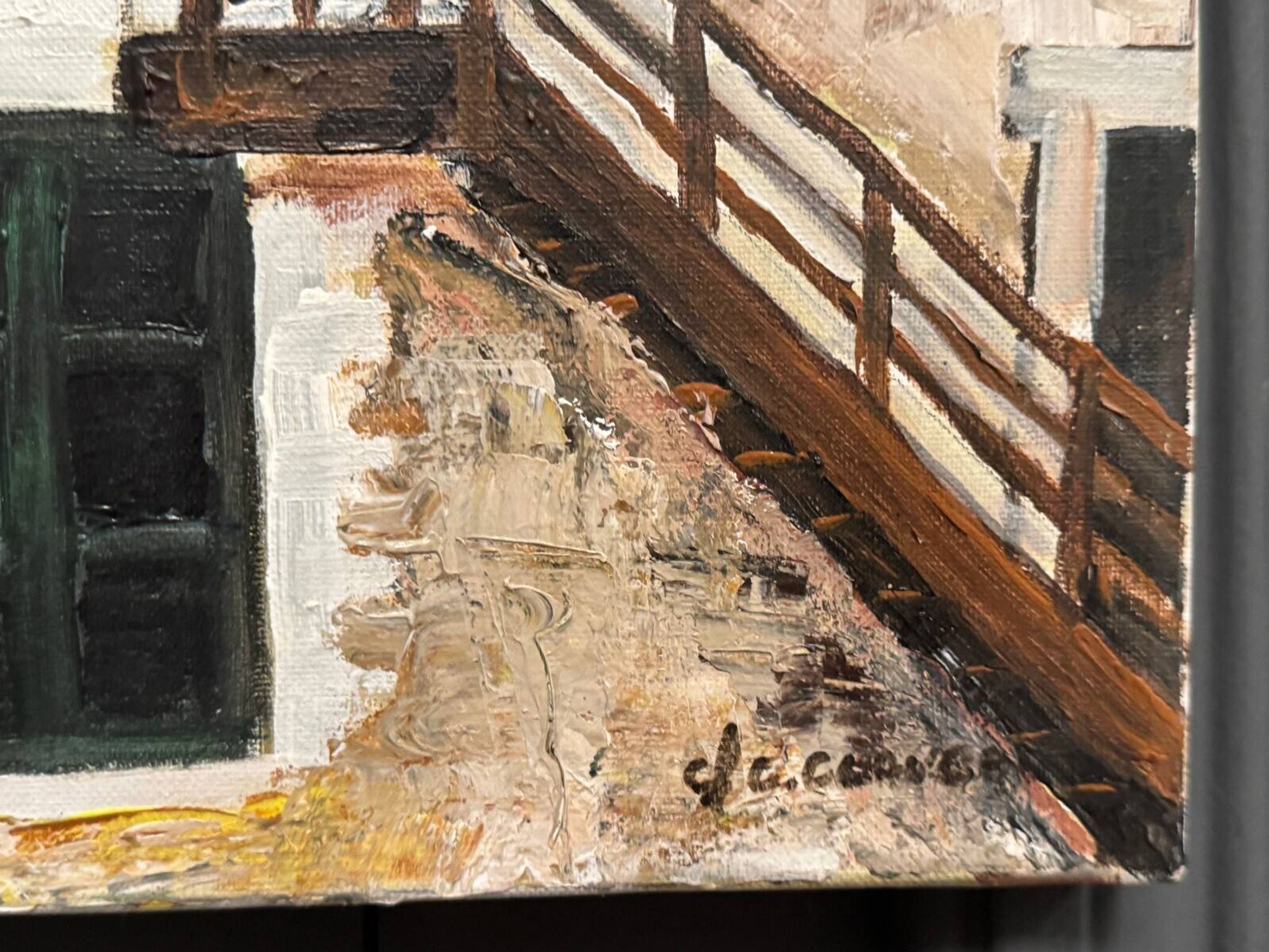 Oil on canvas by Claude Claveau The Hunters' Chalet 1995