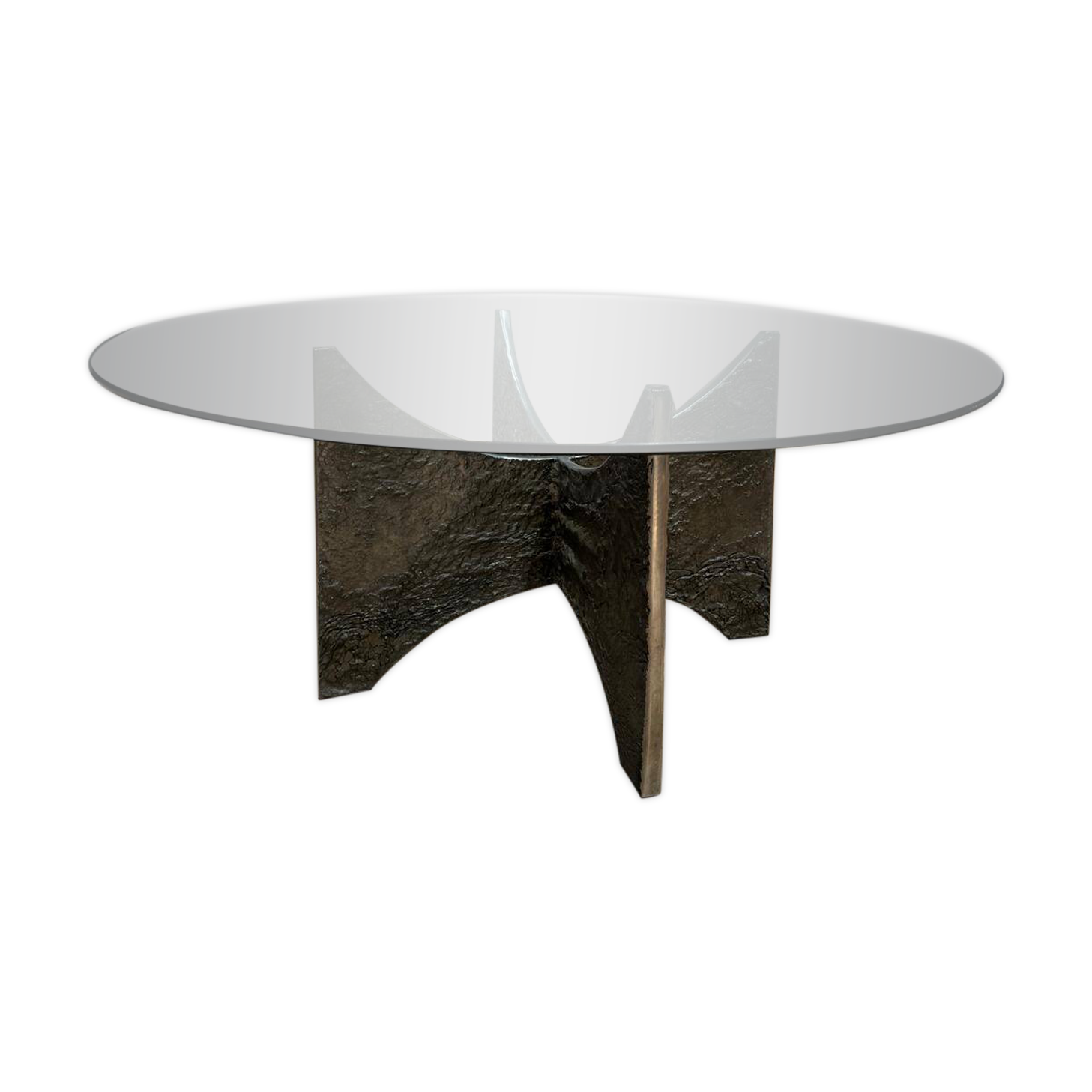 Brutalist coffee table in aluminium and glass
