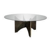 Table basse brutaliste en aluminium et verre