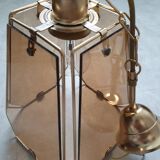 Vintage 70s chandelier in smoked glass and brass