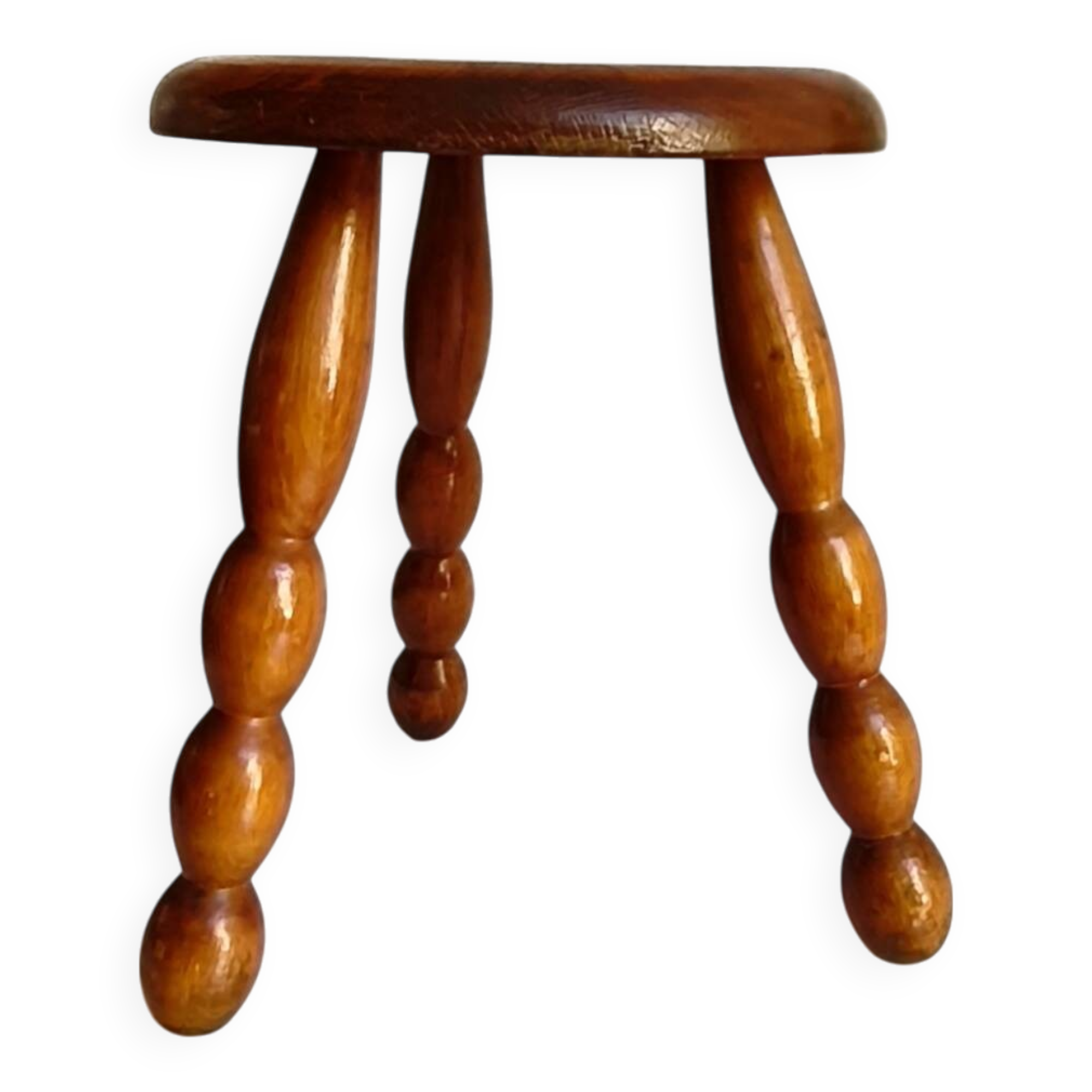 Turned wood tripod stool