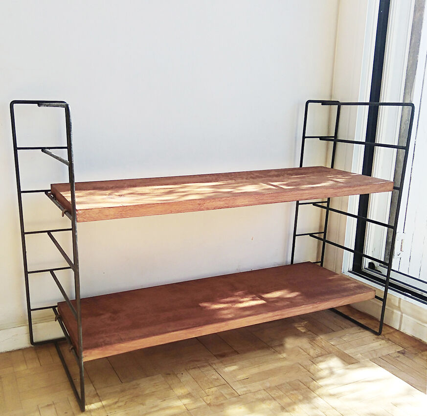 Metal and wood wall shelf 1960