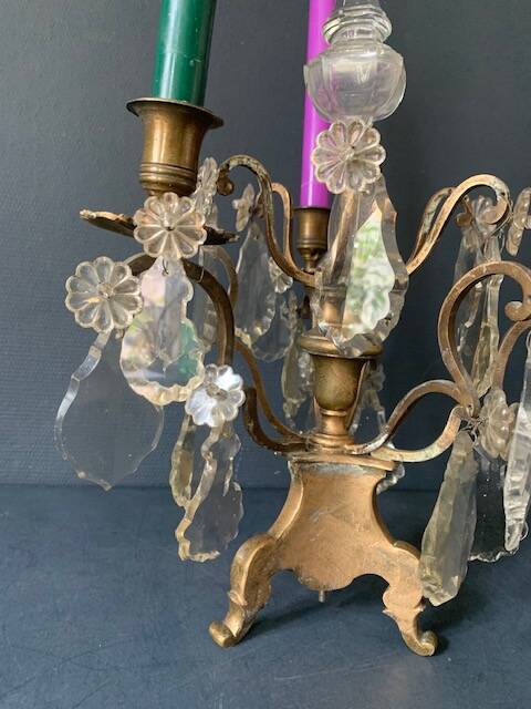 Girandole candle holder with crystal and bronze tassel with 3 lights, 1900