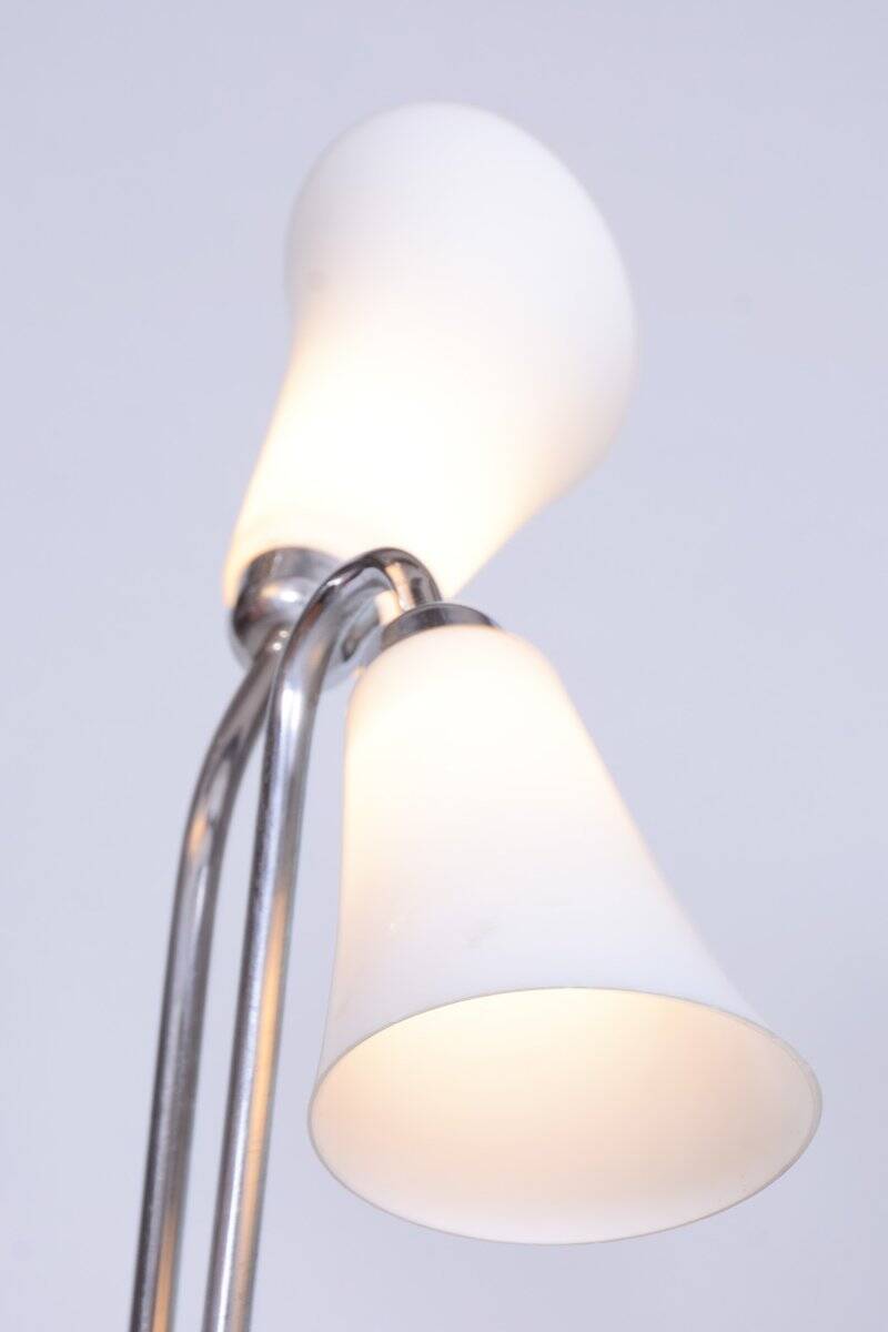 Czech Art Deco Floor Lamp in Chrome, Opal Glass and Lacquered Wood, 1930s