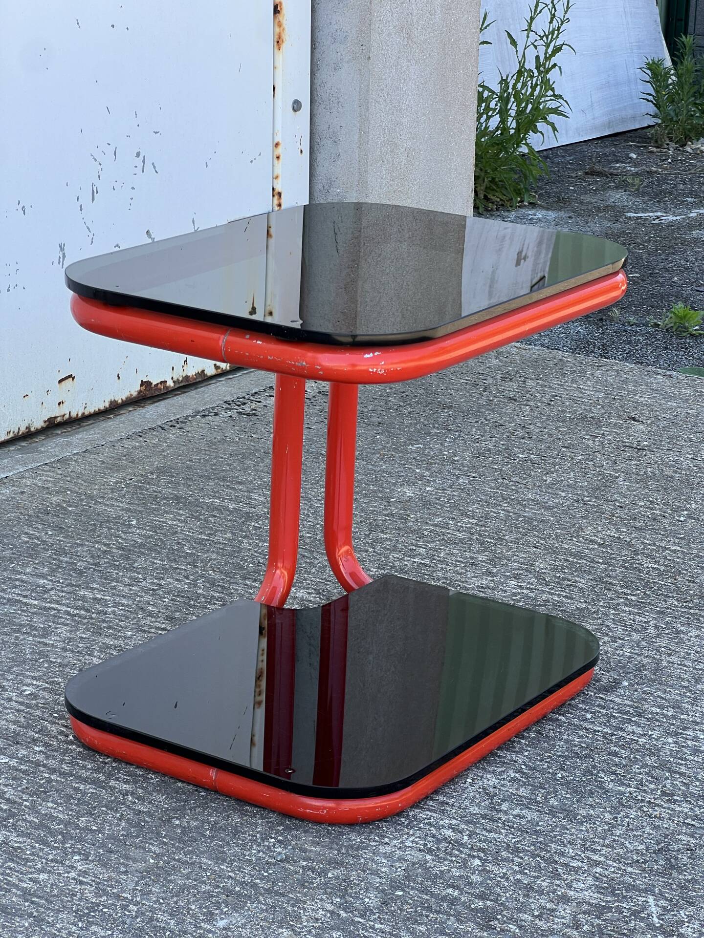 tubular and glass side table from the 1980s
