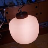 50's, 60'S design pendant lamp in opaline and teak by Goffredo Reggiani.