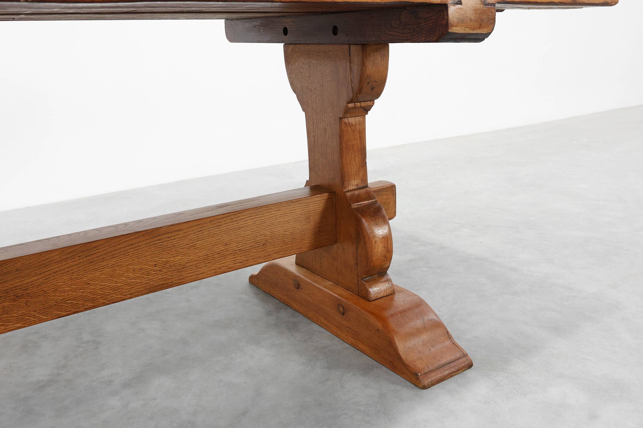 Rustic 20th century solid oak dinner table, France