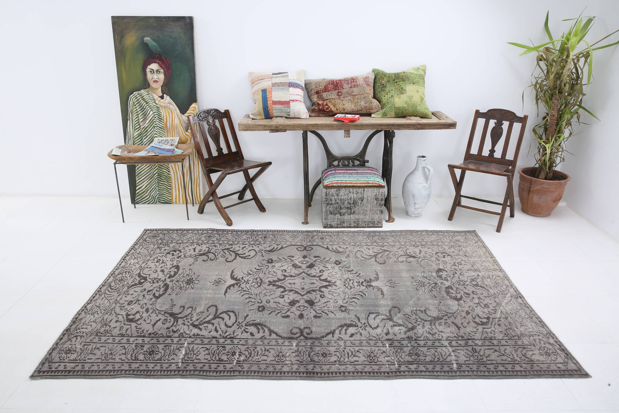 5x8 Shades Of Gray Black Oriental Vintage Turkish Rug, 150x250Cm SK 2874