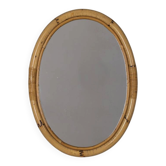 Miroir mural ovale en bambou au design italien vintage des années 1960