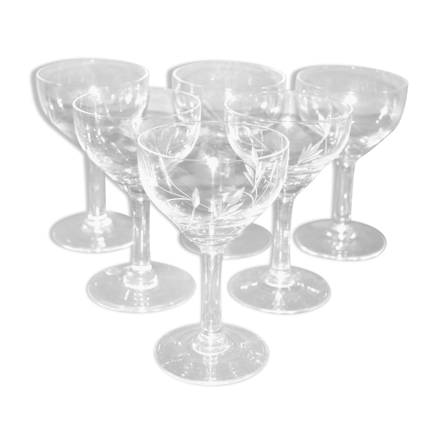 Set of 6 vintage walking glasses in engraved blown glass - aperitif rum bistrot 10cm