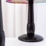 Pair of Memphis Pop Art Table Lamps, Multicolored Fabric Shades, Black Lacquered Bases - Belgian Massive, 1980s