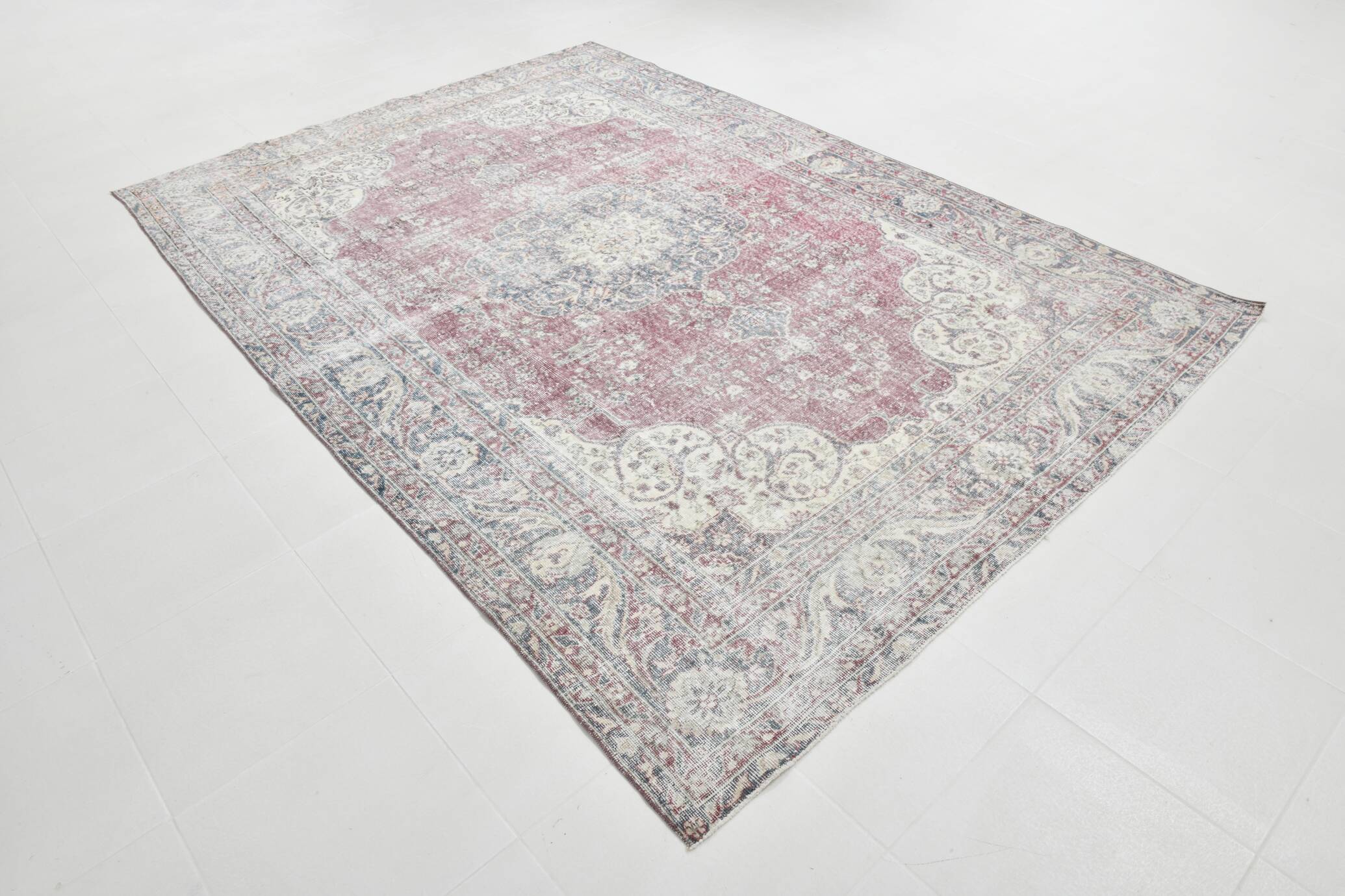 7x10 Faded Grey Beige Turkish Vintage Rug, 216x304Cm