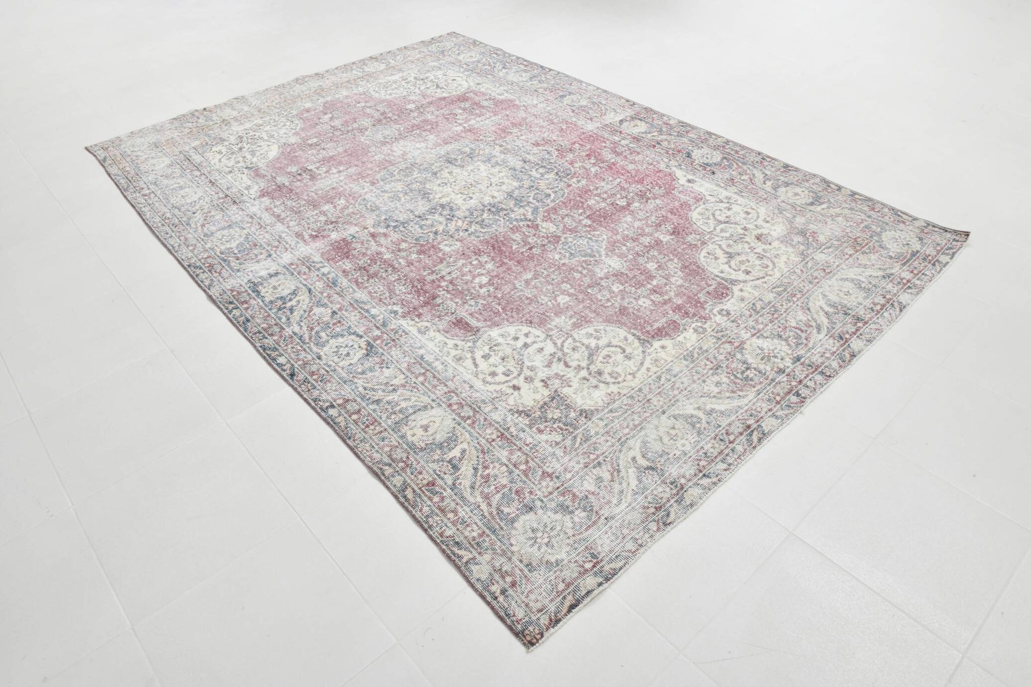 7x10 Faded Grey Beige Turkish Vintage Rug, 216x304Cm