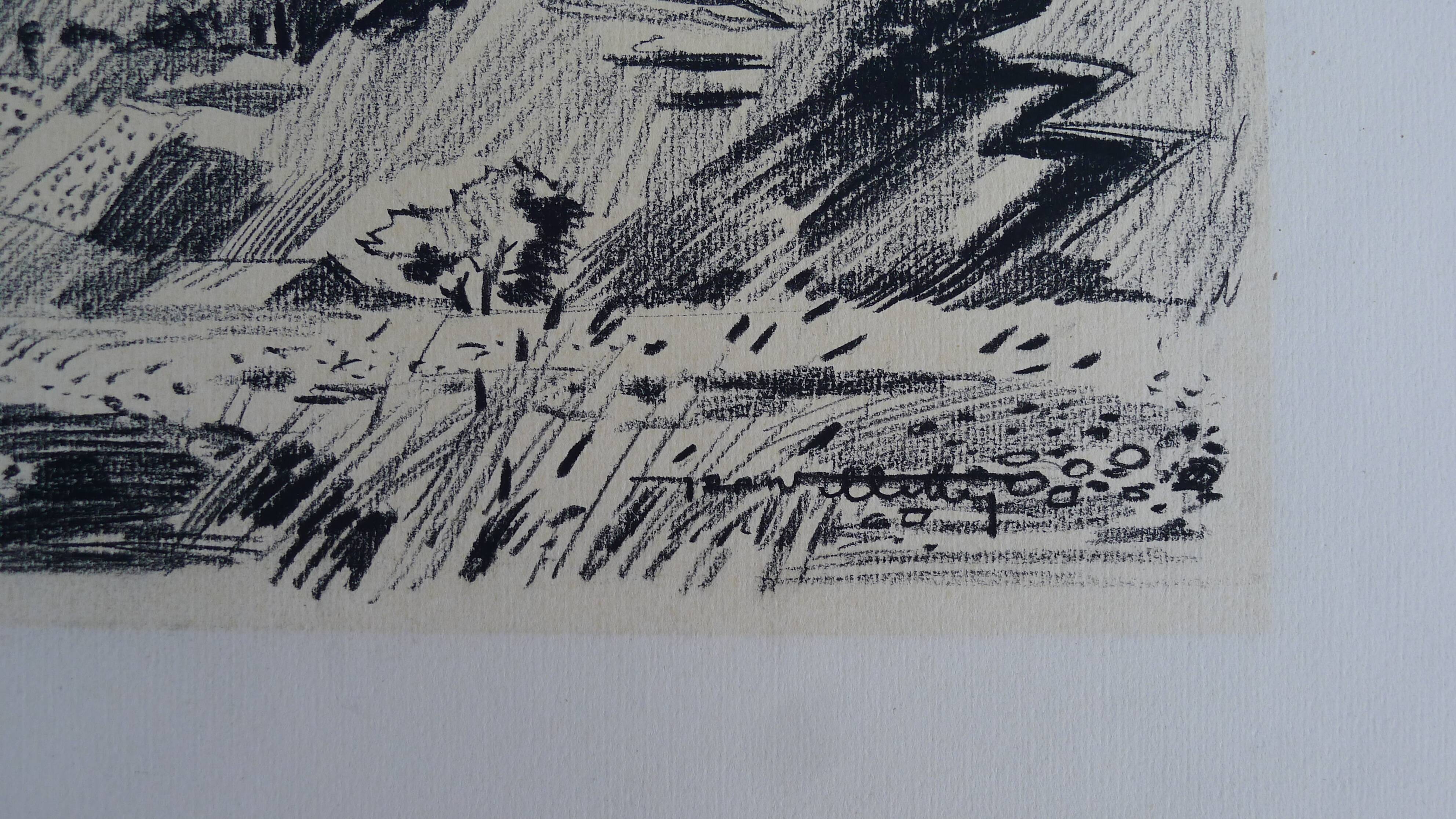 Large original black chalk drawing by Jean Villette (1913-2005)