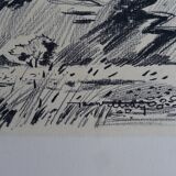 Grand dessin original à la pierre noire par Jean Villette (1913-2005)