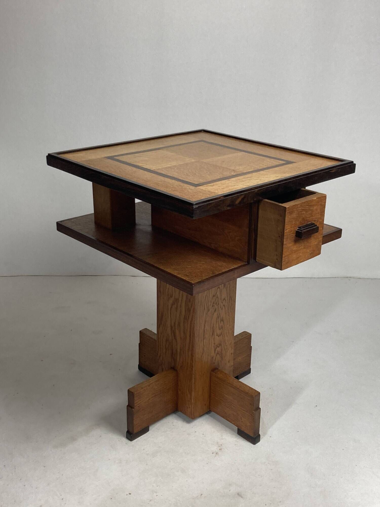 Dutch art deco Amsterdam school oak and coromandel side table, 1930s