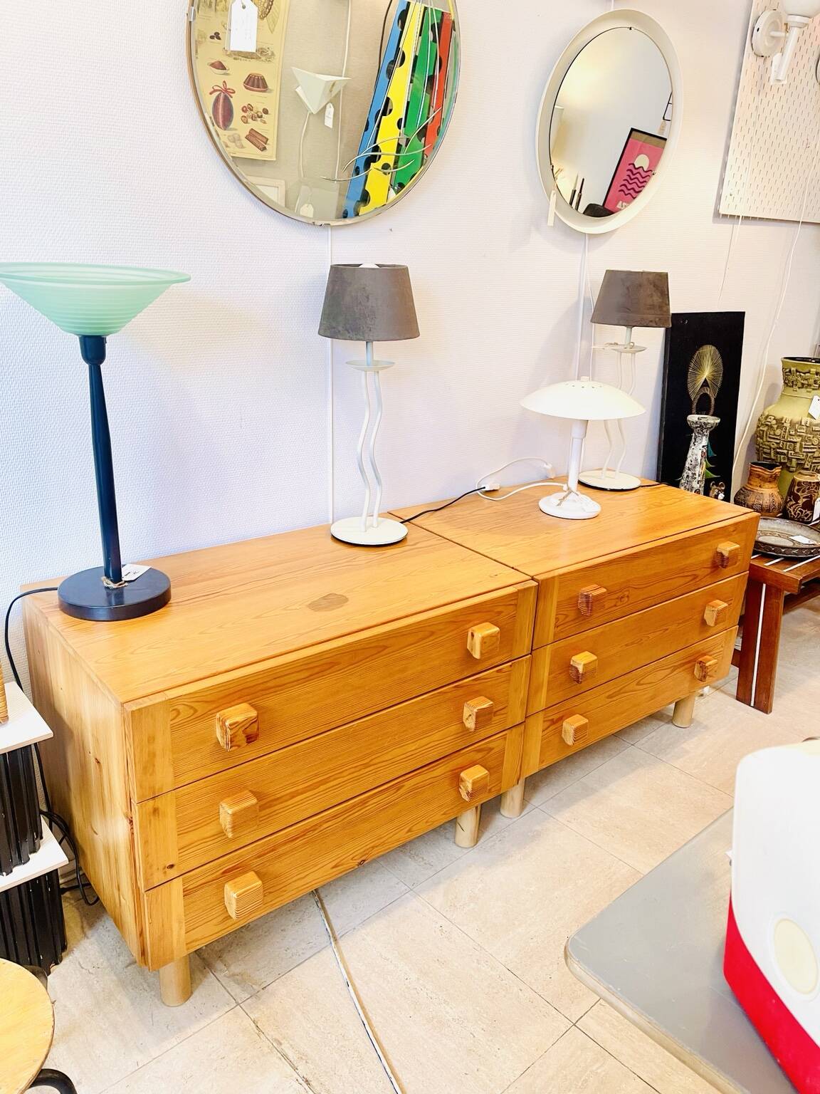 Pair of pine chests of drawers, circa 1970.