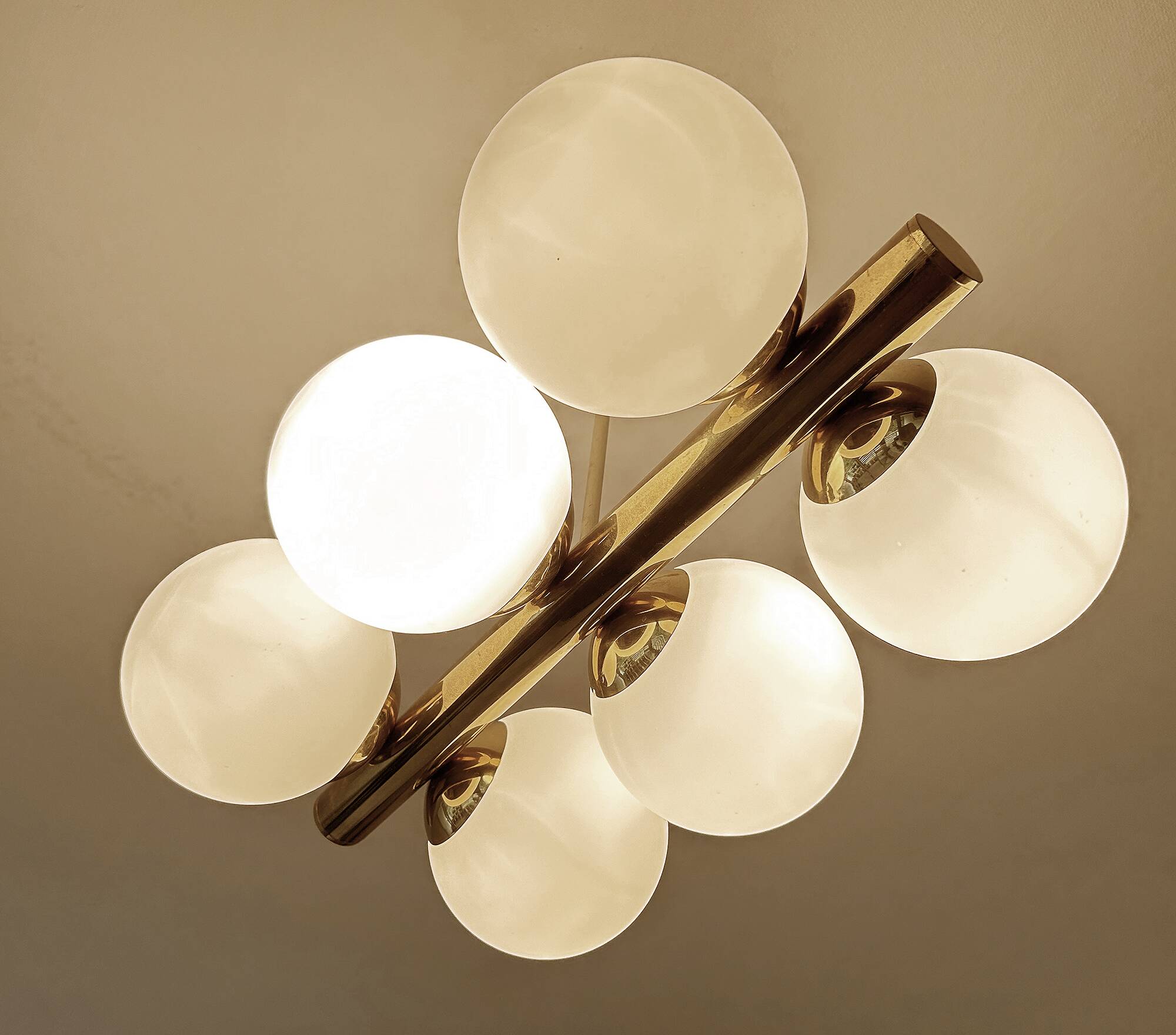 Vintage Glass Brass  Pendant Light, 1950s