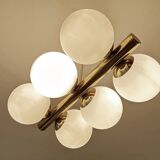 Suspension vintage en verre et laiton, années 1950