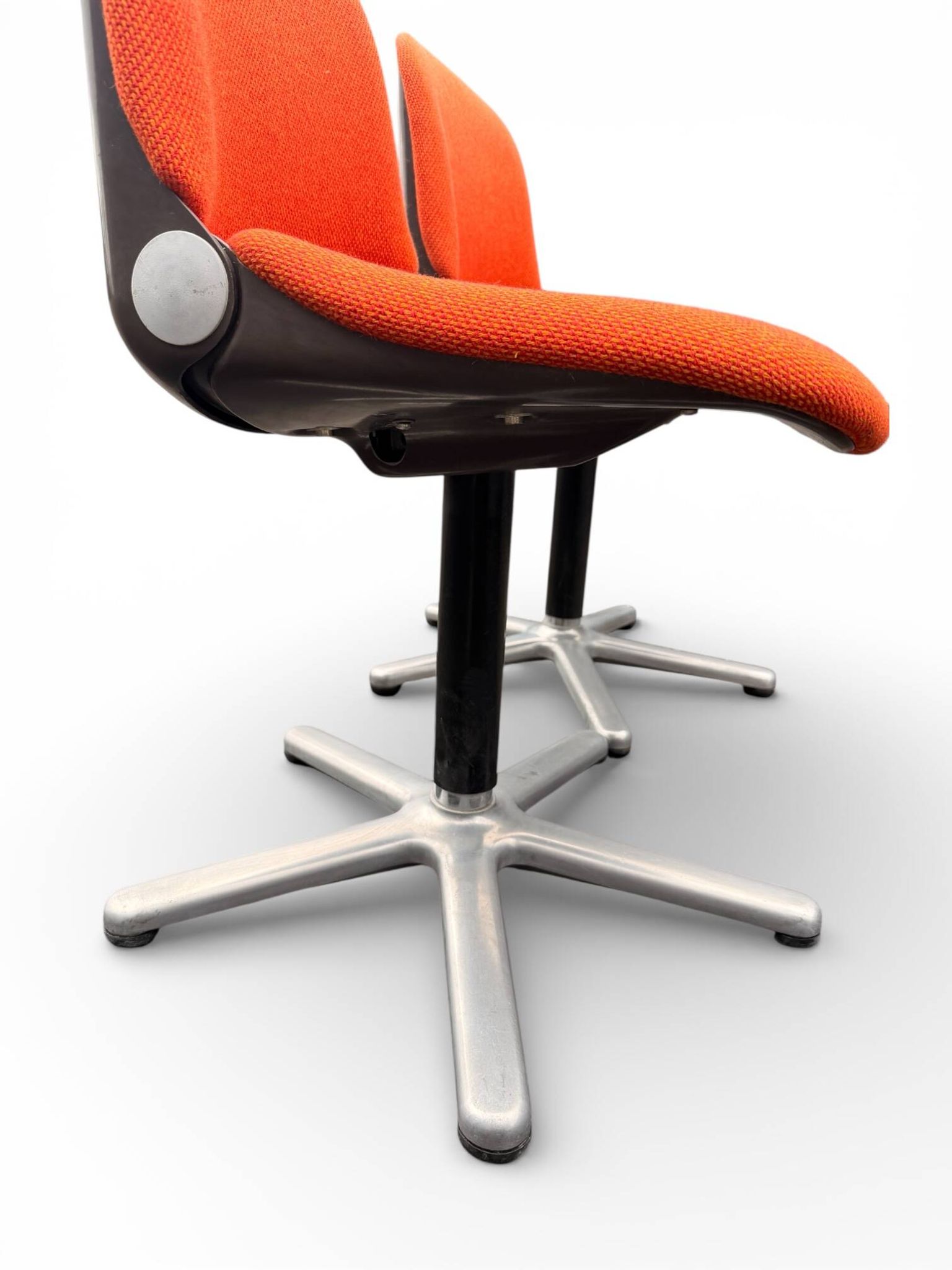 Pair of vintage chairs model 231/5 in orange fabric and aluminium by Wilkhahn.