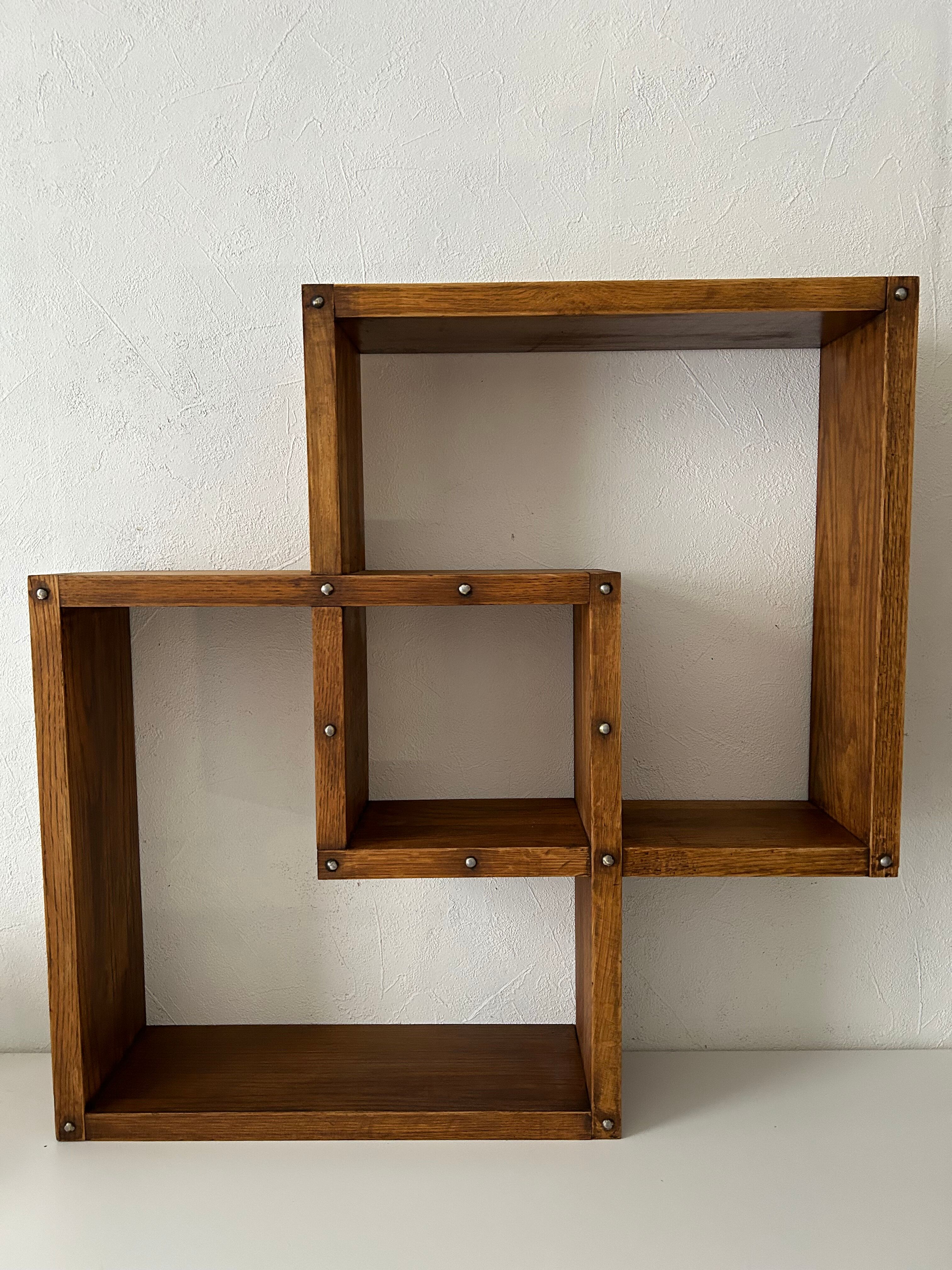 Cube oak wall shelf